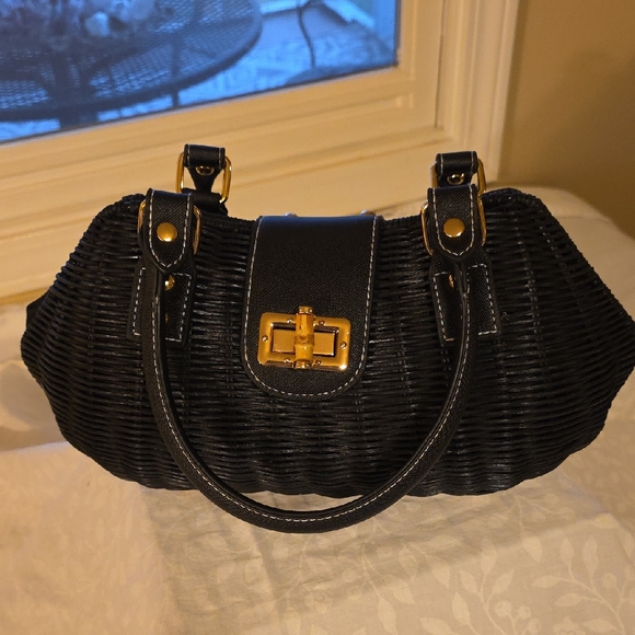 Chico's Handbags - Chico's Black Woven Shoulder Bag with Gold Accents [2/$20]